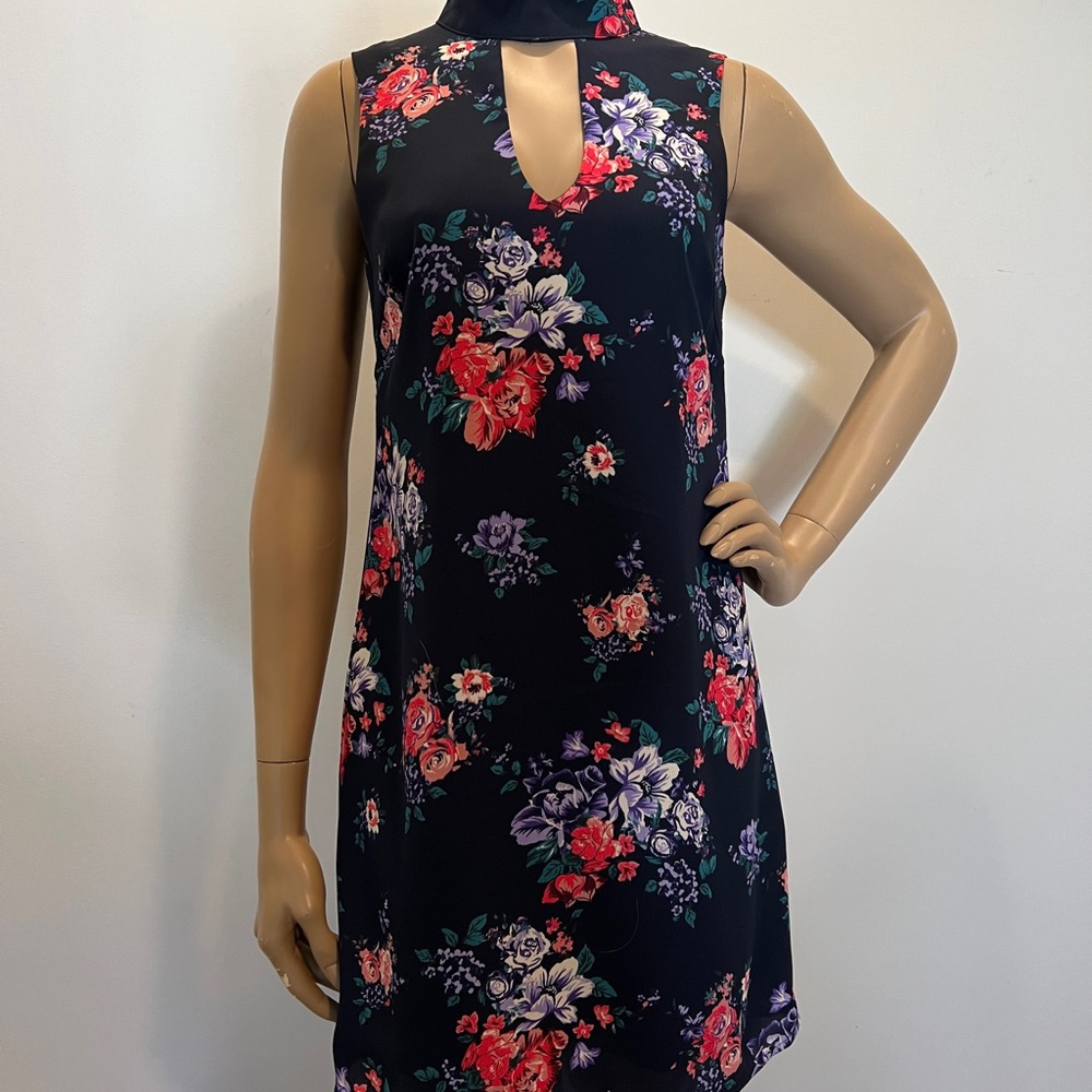 Skies Are Blue A-line Mini Dress Blue Red Mock Neck